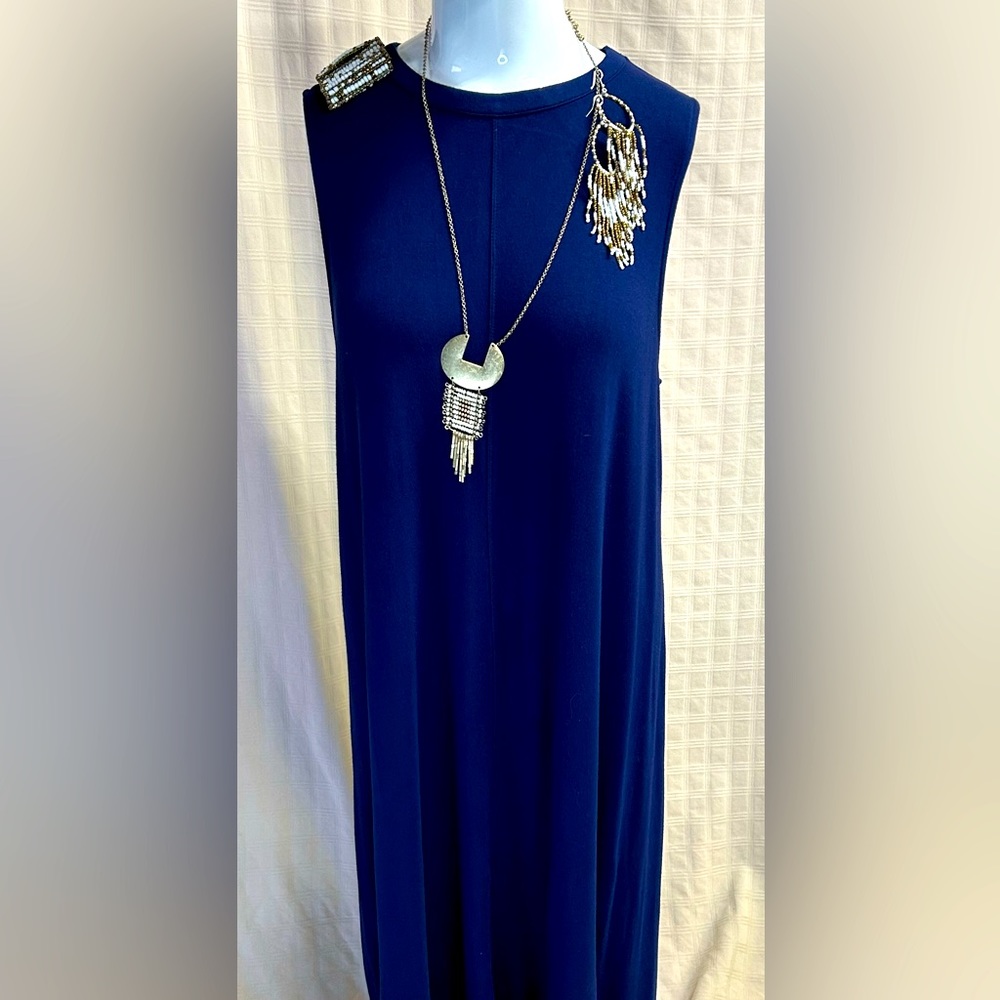 Vibrant blue dress with Earrings, Bracelet and Necklace.